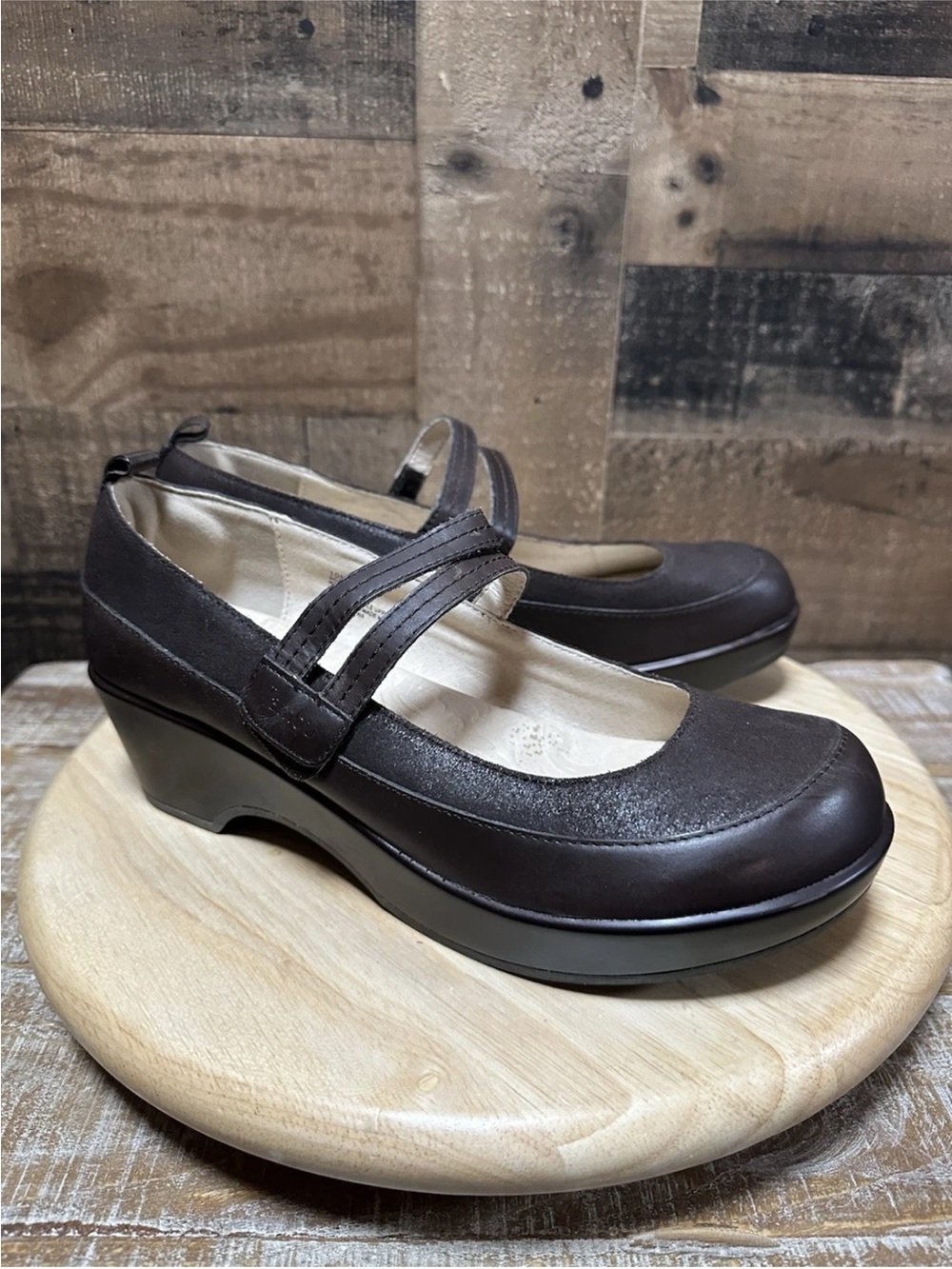 Jambu Scarlet Too Mary Jane Wedge Shoe Womens 10 Brown Leather Comfort Work Shoe